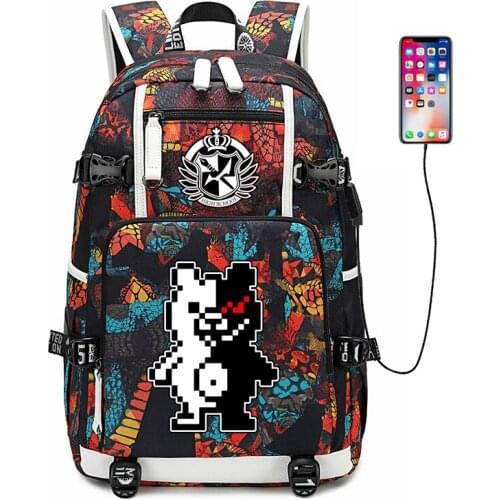 Cartoon Dangan Ronpa Backpack USB Port Rucksack Bag Snake Pattern Student Teenagers School Bag travel Laptop Bag