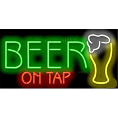 Beer On Tap NEON SIGN REAL GLASS BEER BAR PUB LIGHT SIGNS store display Bulbs bar drink food Advertising Lights 17*14"