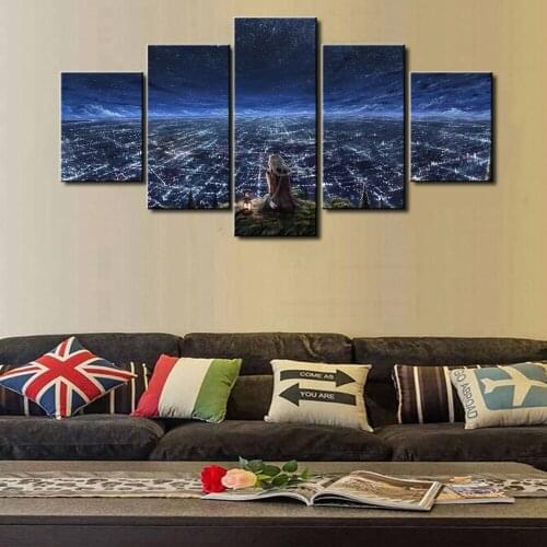 New Hot Sell 5 Piece Canvas Art Girl Under The Starry Night Cuadros Landscape Canvas Wall Art Home Decor For Living Room Artwork