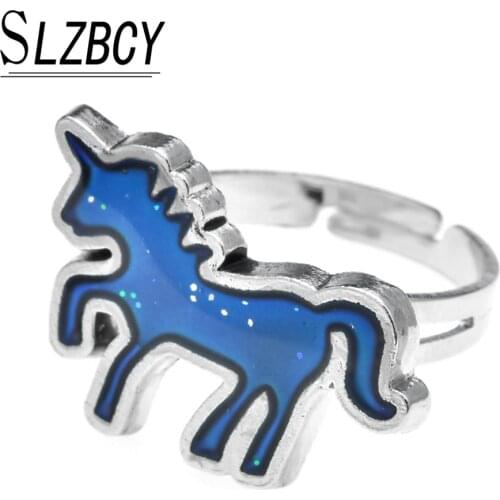 New Women Unicorn Mood Rings Temperature Change Emotion Feeling Open Adjustable Turtle Animal Ring for Unisex Fashion Jewelry