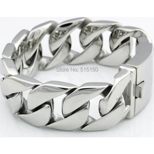 Wholesale Jewelry Heavy 26MM 316L Stainless Steel Boys Curb Cuban Bracelet Silver Color mens boys bracelet