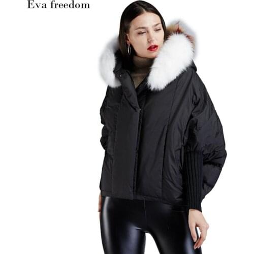 90% duck down coat 2020 fashion brand bat sleeve down jacket female winter luxury big fox fur collar thicker warm down coat wq38