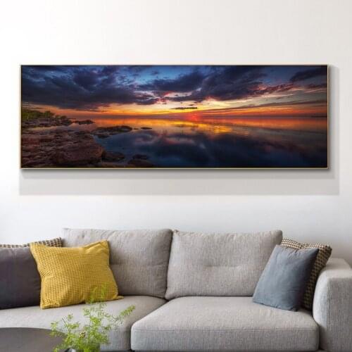 Natural Gold Sky Sunset Lake Tree Landscape Posters and Prints Canvas Painting Scandinavian Wall Art Picture for Living Room