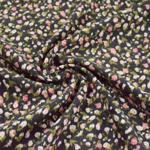 Half Meter Fashion Black Bottom Little Flower Print Cotton Corduroy Fabric For Autumn Winter Overcoat Dress Trousers T1496