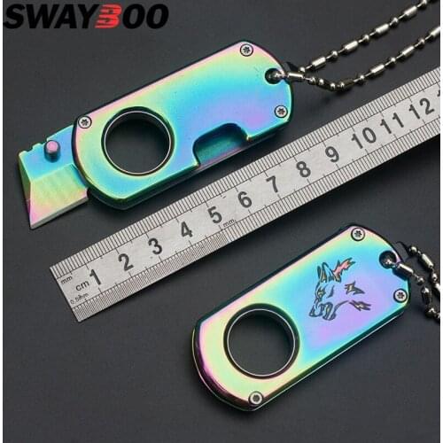 Dropship Outdoor Self-defense Folding Knife EDC Tool Portable Ring Necklace knife Multi-function With Glass Breaker