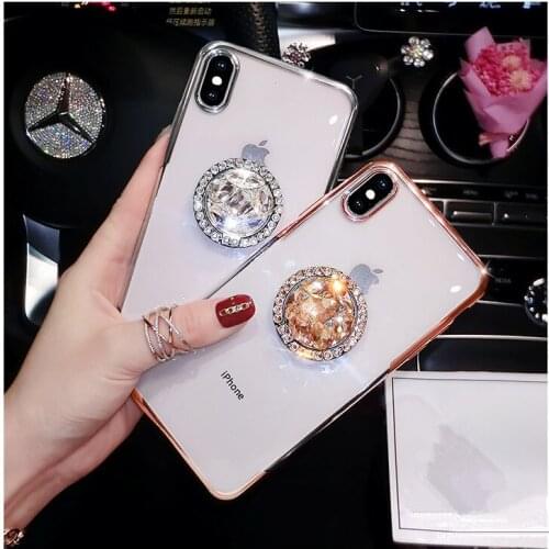 Luxury Capa Bling Diamond Rhinestone Bracket Stands Soft Case Cover For iphone11 pro max X XS MAX XR 6 6S 7 8 PLUS Holders Case