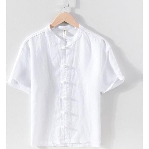 New Chinese style pure linen retro shirt men brand casual stand collar solid breathable shirts for men tops mens clothing camisa