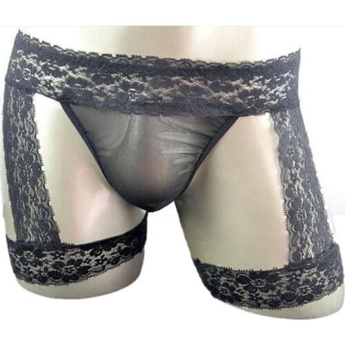 Sexy Transparent Lace buttocks Boxers Mens jockstraps Panties Underwear Men pants male underwear ZJH0608