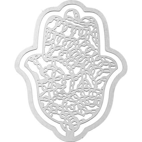 DoreenBeads Stainless Steel Embellishments Findings Hamsa Symbol Hand dull silver color Hollow Pattern 55mm(2 1/8")x 40mm,10 PCs