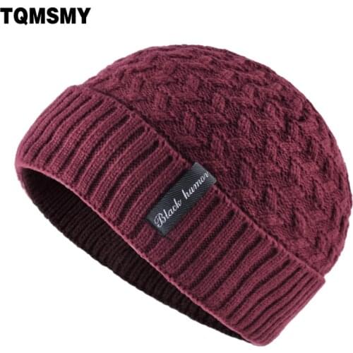 TQMSMY Double layer winter hats for men beanies Knitted wool skullies boys solid color bone warm autumn hat mans turban gorros