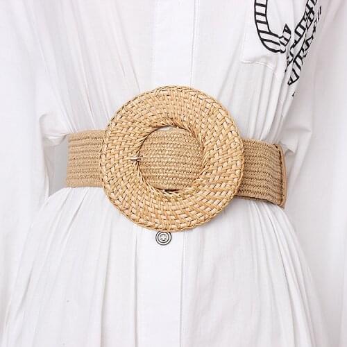 Wide Round Weaving Buckle Waistband Women Elastic Knitted Braided Buckle Waist belts Strap Bohemian Style Dress Belt Ceinture