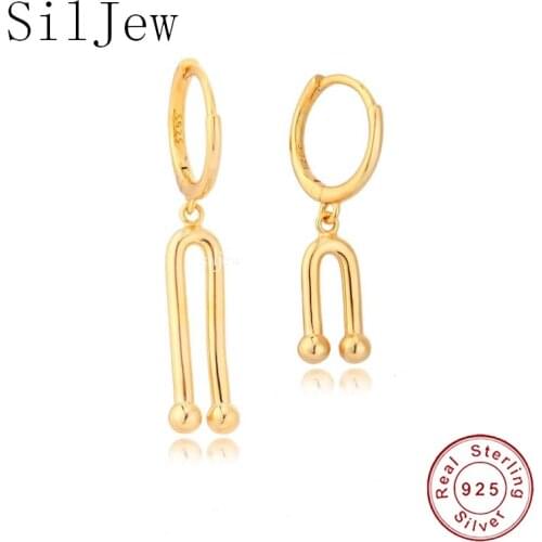 SilJew 925 Sterling Silver Geometric Irregular Piercing Drop Earring Rock Punk Women Classic Circle Round Luxury Jewelry Aretes