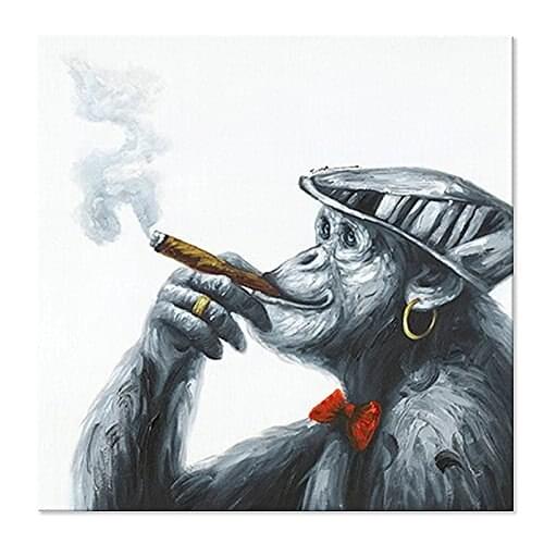 Top Artist Pure Hand-painted High Quality Modern Art Smoking Gorilla Oil Painting on Canvas Abstract Funny Animal Monkey Artwork