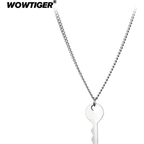 WOWTIGER New Fashion Key Necklace Pendant Clavicle Stainless Steel Silver Color Link Chain Necklaces for Women Jewelry gift