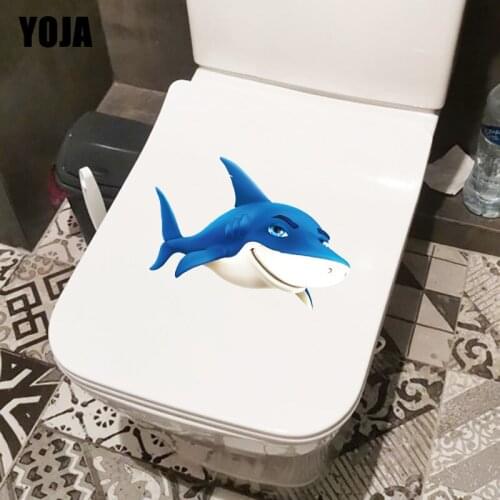 YOJA 25.6×15.8CM Blue Shark Funny WC Toilet Sticker Home Kids Room Wall Decoration Accessories T1-2814