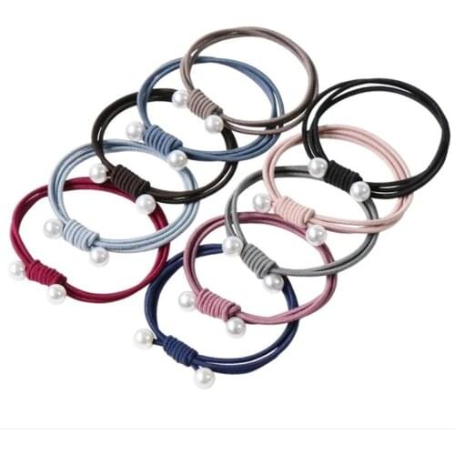 20Pcs/Lot Korean Style Women Elastic Hair Bands Pearl Headband Bows Headdress Handmade Scrunchie Cute Tie Girls Hair Accessories
