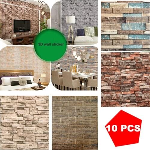 10pcs 3D Wall Sticker Brick Pattern Wallpaper for Living Room Bedroom TV Wall 77x70cm Waterproof Self-Adhesive Wall sticker