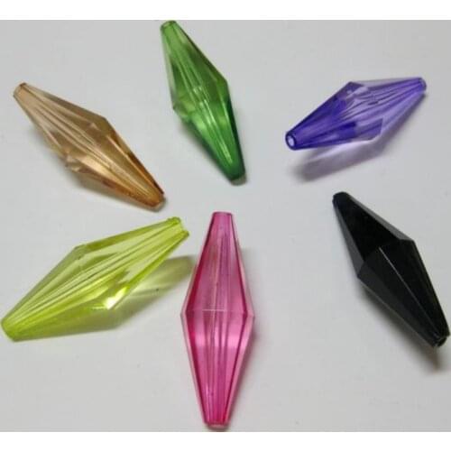 30 Mixed Colour Acrylic Transparent Faceted Double Cone Long Bicone Beads 36X12mm