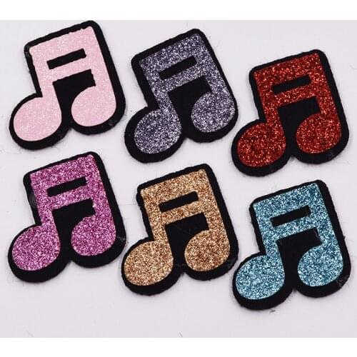 40pcs/lot 3x3.3cm Mixed Padded Shiny/Glittered musical note Shape Appliques For Kid DIY Patch And Baby Headwere Accessorie