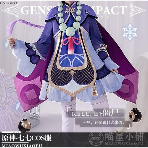 Anime! Genshin Impact Qiqi Zombie Game Suit Lovely Uniform Cosplay Costume Halloween Carnival Party Outfit For Women 2020 NEW