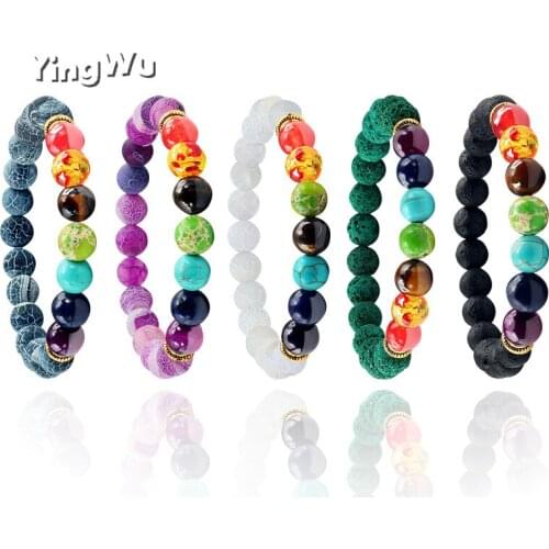 7 Chakra Rosary Bracelets Yoga Women Black/White/Purple Weathered Lava Stone Colorful Volcanic Beads Bangles Stone Jewelry