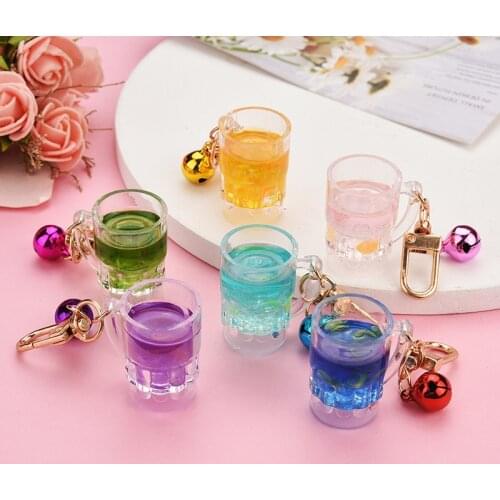 Creative Fruit Beer Glass Keychain Simulation Fruit Wine Glass Keyring for Men Boyfried Bag Pendant Car Key Chains