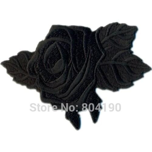BLACK ROSE Gothic Black Metal Flower Costume Jacket Biker Metal Rock Punk applique iron on patch Biker Vest Patch MOTORCYCLE