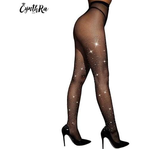 CYNTHRA Stockings Womens Sexy Fishing Net Mesh Elasticity Crystal Thin Breathable Soft Buttock Wrapping Body Shaping Pantyhose