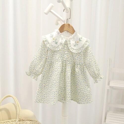 Autumn Baby Lapel Floral Princess Dresses For Girls Long Sleeve Cotton Dress Cute Skirt Clothes Fashion Gifts For Children