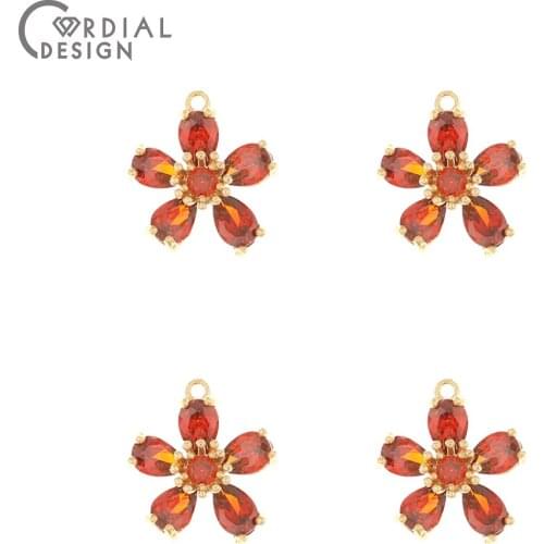 Cordial Design 10Pcs 15*16MM Jewelry Accessories/Flower Shape/DIY Making/Pendant/Genuine Gold Plating/Earring Findings/CZ Charms