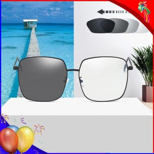 Photochromic Sunglasses Men Anti Blue Ray Light Blocking Eyewear Retro Square Computer Glasses Women Alloy Discoloration Glasses