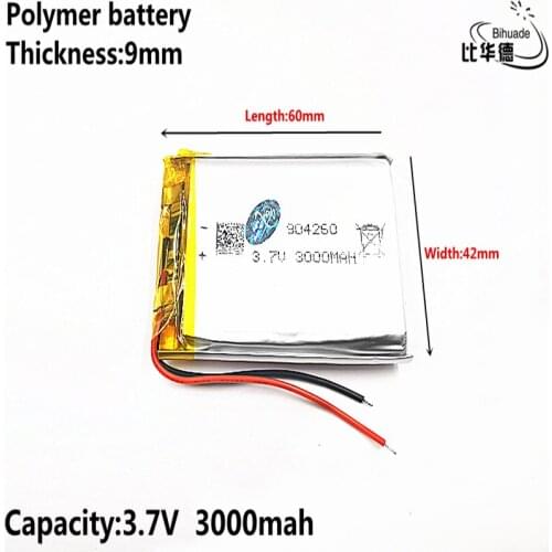 Good Qulity 3.7V,3000mAH 904260 Polymer lithium ion / Li-ion battery for tablet pc BANK,GPS,mp3,mp4