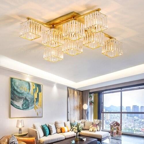 Modern K9 Crystal Ceiling Lamp Fixtures square Led Chandelier Home Decor Lighting Crystal plafonnier For Living Room Lights