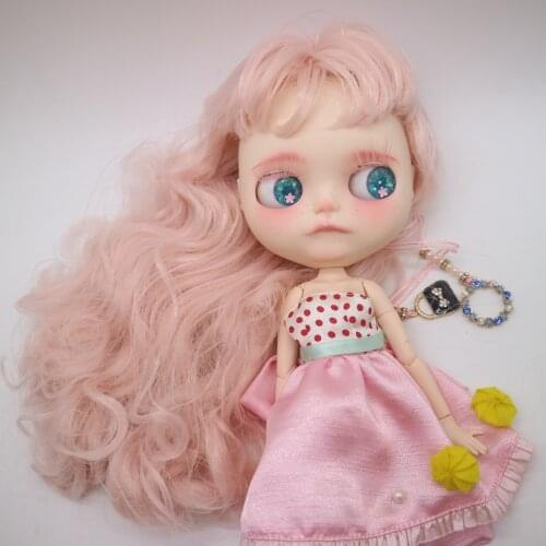 Customization doll joint body Nude blyth doll cute doll girl toy , pink hair ,30cm