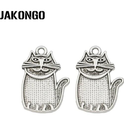 JAKONGO Antique Silver Plated Animals Cats Charms Pendants for Jewelry Making DIY Handmade 28x20mm 10pcs/lot
