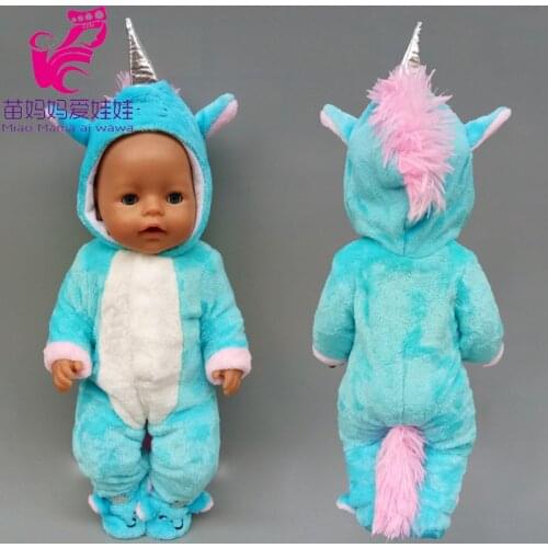 17 inch baby Doll Clothes Unicorn sleeeping Rompers + Slippers for 18" Doll jumpsuit