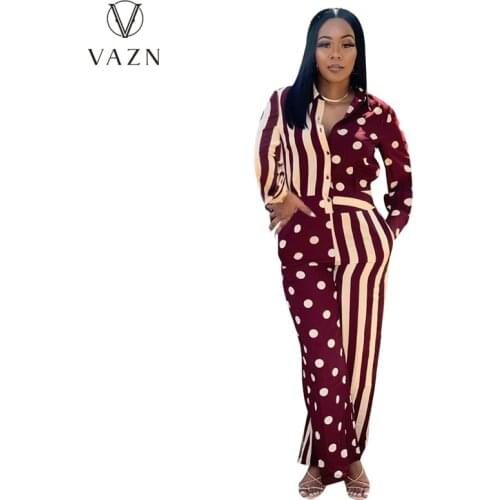 VAZN 2021 Early Autumn Young Patchwork Elegant High-End Full Sleeve Women Chiffon Slim Long Wide Leg Jumpsuits