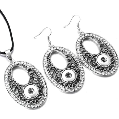 2018 New Snap Jewelry Set Hollow Out Mini 12mm Snap Button Necklace & 12mm Snap Earrings for Women Girls Gifts Buttons Jewelry