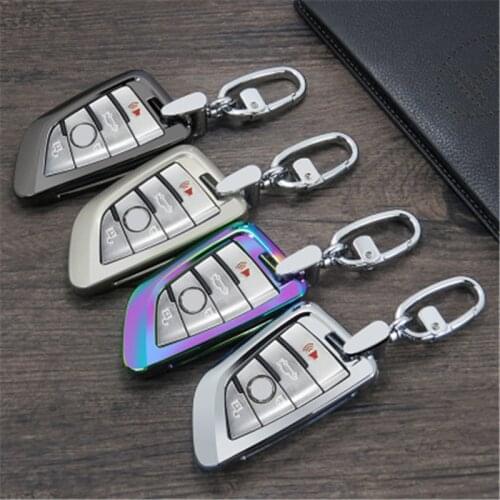 Alloy Leather Car Key Fob Cases Cover For BMW 1 2 Series for BMW X5 X6 X1 F48 F16 F15 Keychain Carbon Fiber Pattern Cover