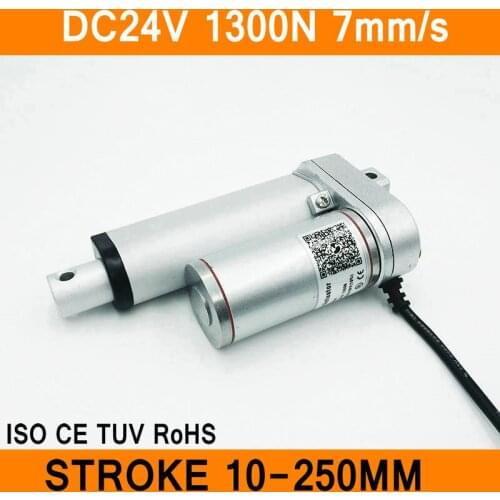 Linear Actuator 24V DC Motor 1300N 7mm/s Stroke 10-250mm Linear Motion Controller IP54 Aluminum Alloy Waterproof CE RoHS ISO