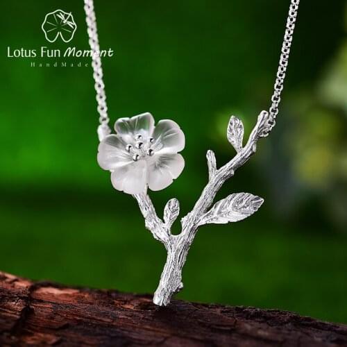 Lotus Fun Moment Real 925 Sterling Silver Natural Crystal Fashion Jewelry Flower in the Rain Pendant Necklace for Women Collier