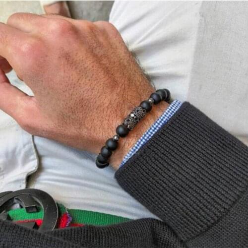 Copper Tube 8mm Black Matte Onyx Stone Beads Bracelet Beaded Braclets Bileklik Erkek Handmade Jewellery Men Accessories