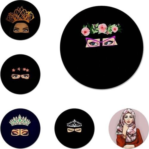 Muslim Islamic Gril Eyes Woman Hijab Face Crown Icons Pins Badge Decoration Brooches Metal Badges For Backpack Decoration 58mm
