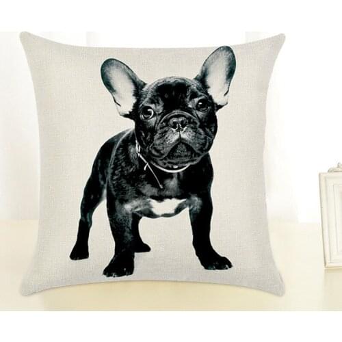 Soft Plush Mini French Bulldog Pillow Case for Home Sofa Car Decor Cute Pet Animal Dog Cushion Cover Printed Pillowcase 45x45cm