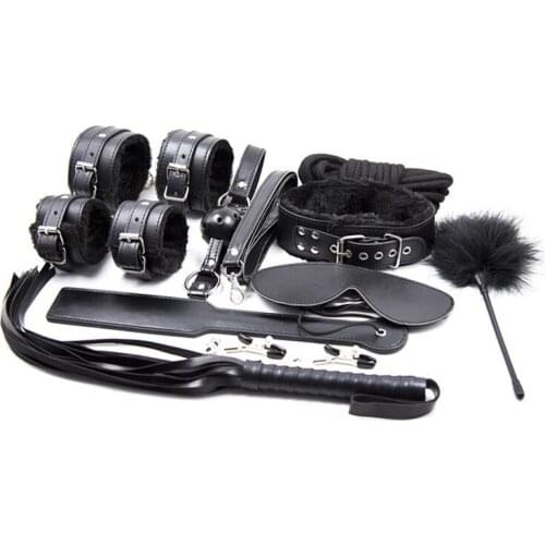 11pcs/set sex bdsm bondage set adult games handcuffs collars Nipple Clamp Whip gag bondage bdsm toys sex toys for couples