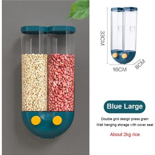 Wall Mounted Grains Storage Box Kitchen Cereal Rice Container Dispenser Hand Press Moistureproof Sealed Tank Food Storage Bottle