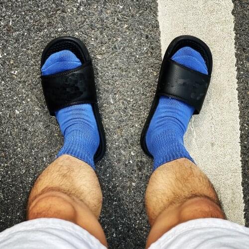 1pair Fashion Blue Unique Design Socks Sexy Gay Men Nylon Sports Long Tube Football Socks Comfortable