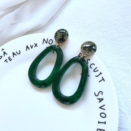New Sweet Design Geometric Resin Purple Green Elegant Earring