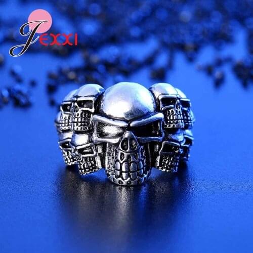 Punk Style Skull 925 Sterling Silver Rings For Women And Men Size 6-10 Unisex Hip-Hop Party Finger Ring Girls Birthday