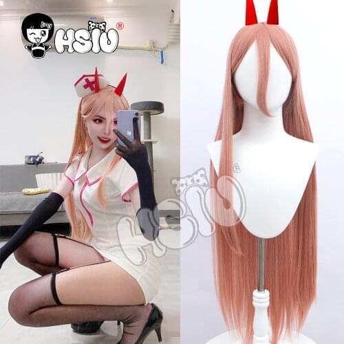 Power cosplay wig Anime Chainsaw Man cosplay HSIU Pink orange sexy long hair Prom halloween party wig+Free Gift headwear+wig cap